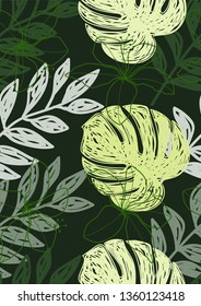 Tropical monstera pattern. Exotic seamless pattern with leaf.