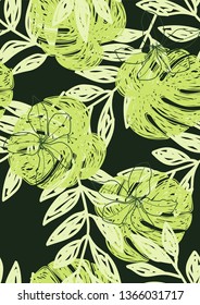 Tropical monstera pattern. Exotic seamless pattern with leaf.