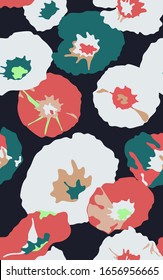 Tropical morning glory flowers (water spinach) in clean pastel color, flat hand drawn style, vintage summer vibe, simple seamless pattern design