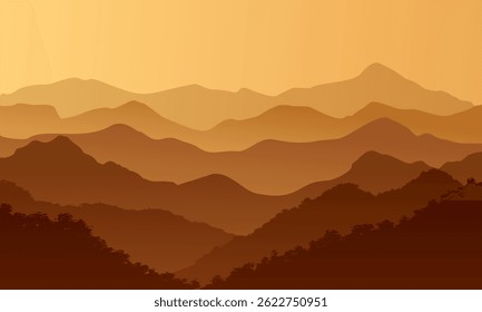Montanha tropical ao entardecer, ilustração vetorial isolada, eps