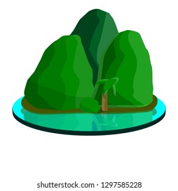 Tropical mountain island icon. Cartoon of tropical mountain island vector icon for web design isolated on white background
