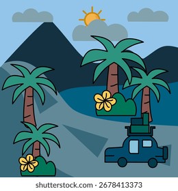 Paisaje de montaña tropical en la noche