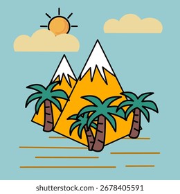 Tropical Mountain Landscape with Sun