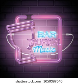 tropical music bar neon label