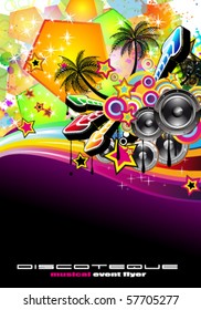 Tropical Music Event Disco Flyer with rainbow colours