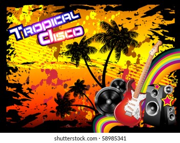 Tropical Music Event Disco Flyer with rainbow colours