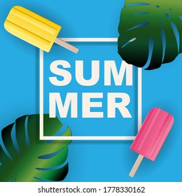 Tropical Natural Palm Summer Background with Ice Cream. Vector Illustration EPS10