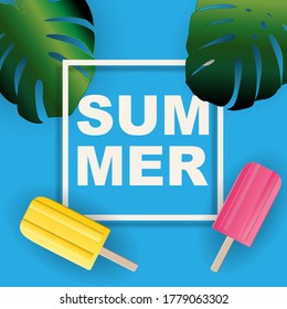 Tropical Natural Palm Summer Background with Ice Cream. Vector Illustration EPS10