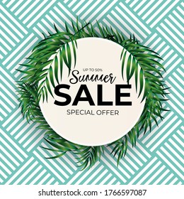 Tropical Natural Palm Summer Sale Background. Vector Illustration EPS10