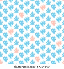 Tropical Natural Seamless Pattern. Vector Illustration of Hand Drawn Paint Summer Plant Background.