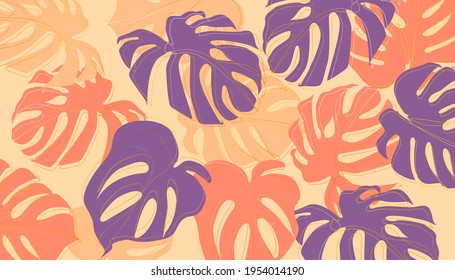 Tropical nature leaf pattern with gold shape. Floral element geometric design. Organic minimal trend graphic leaves posters. Can be used on banners, flyers or web. Vector illustration.