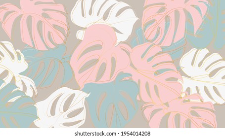 Tropisches Naturblattmuster mit goldener Form. Geometrisches Blumendesign. Organische minimale Trend-Grafik hinterlässt Plakate. Kann auf Bannern, Flyern oder Web verwendet werden. Vektorgrafik.