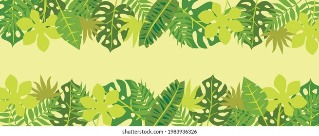 Tropical nature leaves background vector. Floral pattern, Tropical leaf with line arts. Exotic pattern with palm leaves.