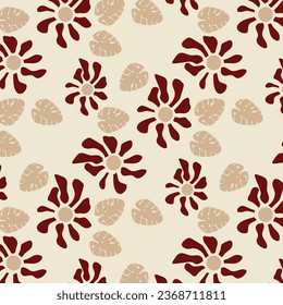 Tropische Natur nahtlose Muster handgezeichnet Pflanzen, einfache kleine Blumen. Blumenzweige und Blätter Wiederholung Nahtlose Muster handgezeichnet mit tropischen Blättern. nahtloses Blumenmuster mit Blättern