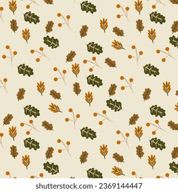 Tropical nature seamless pattern hand-drawn plants, simple small flowers. Flowers Branches and Leaves Repeating Seamless pattern hand-drawn with tropical leaves. floral seamless pattern with leaves