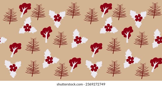 Naturaleza tropical sin fisuras de las plantas dibujadas a mano, flores pequeñas simples. Flores Ramificaciones y hojas que repiten patrón sin foco dibujado a mano con hojas tropicales. patrón floral sin soldadura con hojas