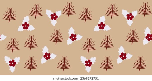 Naturaleza tropical sin fisuras de las plantas dibujadas a mano, flores pequeñas simples. Flores Ramificaciones y hojas que repiten patrón sin foco dibujado a mano con hojas tropicales. patrón floral sin soldadura con hojas