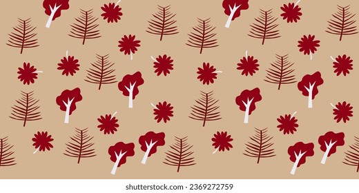 Tropical nature seamless pattern hand-drawn plants, simple small flowers. Flowers Branches and Leaves Repeating Seamless pattern hand-drawn with tropical leaves. floral seamless pattern with leaves