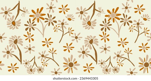 Naturaleza tropical sin fisuras de las plantas dibujadas a mano, flores pequeñas simples. Flores Ramificaciones y hojas que repiten patrón sin foco dibujado a mano con hojas tropicales. patrón floral sin soldadura con hojas