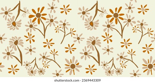 Tropical nature seamless pattern hand-drawn plants, simple small flowers. Flowers Branches and Leaves Repeating Seamless pattern hand-drawn with tropical leaves. floral seamless pattern with leaves