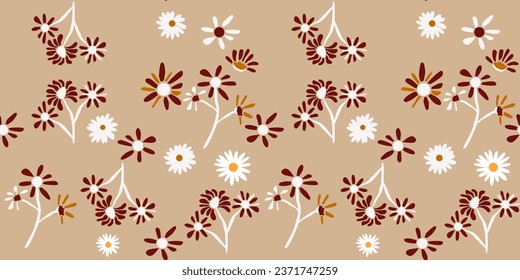 Tropische Natur nahtlose Muster handgezeichnet Pflanzen, einfache kleine Blumen. Blumenzweige und Blätter Wiederholung Nahtlose Muster handgezeichnet mit tropischen Blättern. nahtloses Blumenmuster mit Blättern