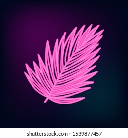 Tropical neon leaf. Vector isolated illustration on dark background.