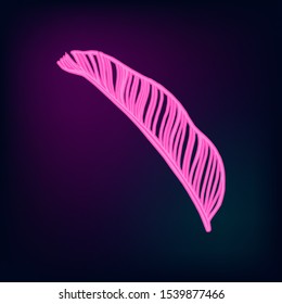 Tropical neon leaf. Vector isolated illustration on dark background.
