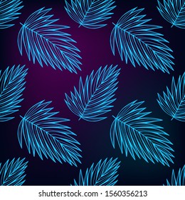 Tropical neon leaves pattern. Colorful Nature seamless background.