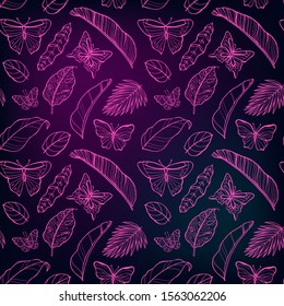 Tropical neon leaves pattern. Colorful Nature seamless background.