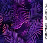 Tropical Neon Palm Leaves Seamless Pattern. Jungle Purple Colored Floral Background. Summer Exotic Botanical Foliage  Design with Tropic Plants for Fabric, Fashion Textile, Wallpaper. Vector