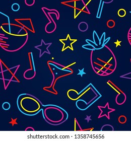 Tropical neon signs seamless pattern