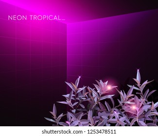 Tropical neon and tile wall background template