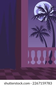 Tropical night on the terrace vector background.