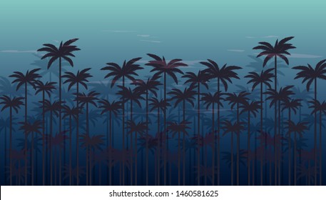 tropical night palm forest vector illustration, summer vibes