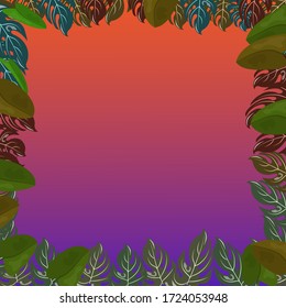 Afiche vectorial de fiesta tropical con hojas tropicales y fondo del cielo nocturno