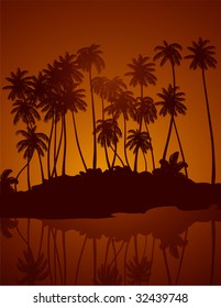 Tropical night. Vector background.