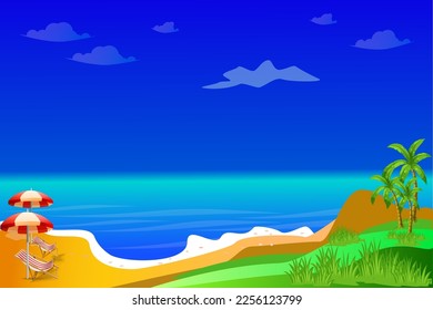 Tropical ocean beach sunset background with dynamic line vector, orange color abstract fit for poster, backdrop, illustration, presentation