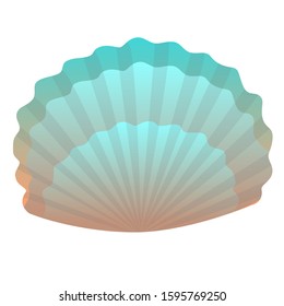 Tropical ocean blue green gradient clam, cartoon hand drawn shell, vector graphic, marine logo illustration, aquarium decoration, shellfish marine life