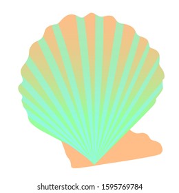 Tropical ocean green gradient clam, cartoon hand drawn shell, vector graphic, marine logo illustration, aquarium decoration, shellfish marine life