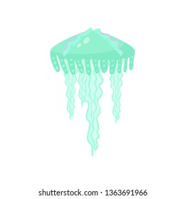 Tropical ocean green jellyfish stay on high wave