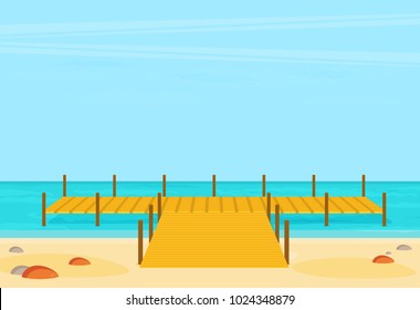 Tropical ocean landscape with wooden dock vector