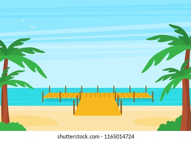 Tropical ocean landscape with wooden dock vector