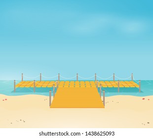 Tropical ocean landscape with wooden dock vector