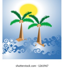 tropical ocean and palm vector