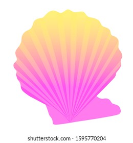 Tropical ocean pink gradient clam, cartoon hand drawn shell, vector graphic, marine logo illustration, aquarium decoration, shellfish marine life