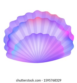Tropical ocean purple gradient clam, cartoon hand drawn shell, vector graphic, marine logo illustration, aquarium decoration, shellfish marine life