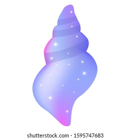Tropical ocean purple gradient conch, cartoon hand drawn shells, vector graphics, marine logo illustration, aquarium decoration, shellfish marine life
