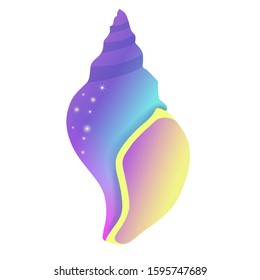 Tropical ocean purple gradient conch, cartoon hand drawn shells, vector graphics, marine logo illustration, aquarium decoration, shellfish marine life