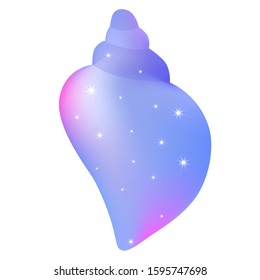 Tropical ocean purple gradient conch, cartoon hand drawn shells, vector graphics, marine logo illustration, aquarium decoration, shellfish marine life