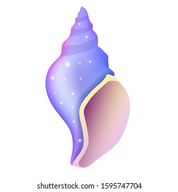 Tropical ocean purple gradient conch, cartoon hand drawn shells, vector graphics, marine logo illustration, aquarium decoration, shellfish marine life